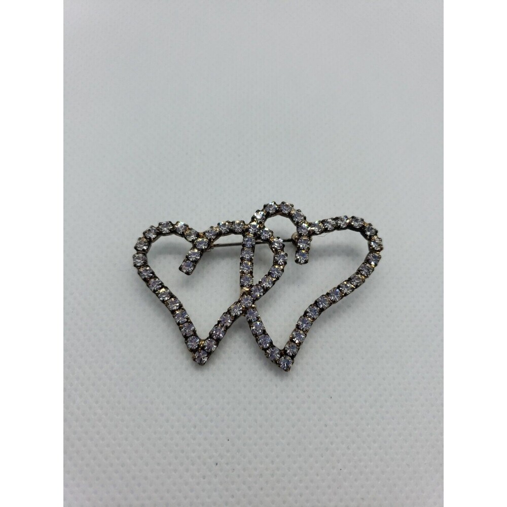 Vintage Double Interlocking Rhinestone Hearts Pin… - image 1
